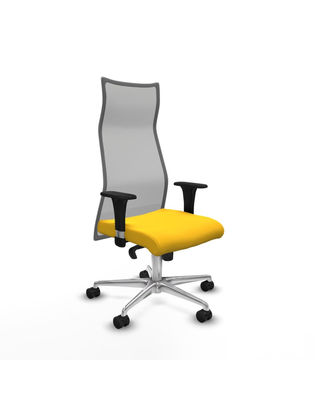 Piqueras y Crespo Albacete malla sincro malla gris similpiel amarillo brazos 1D base aluminio ruedas 65 mm nailon