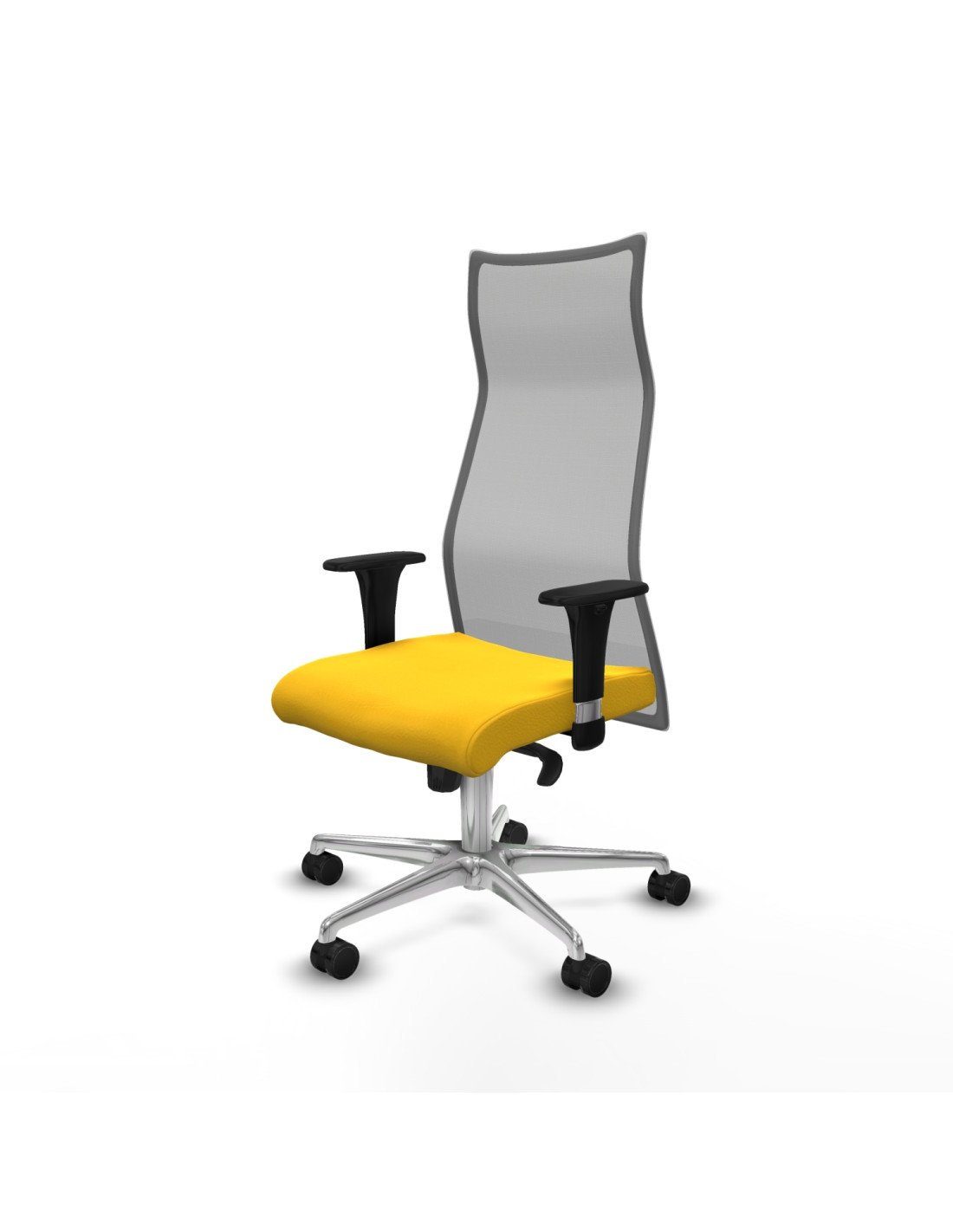 Piqueras y Crespo Albacete malla sincro malla gris similpiel amarillo brazos 1D base aluminio ruedas 65 mm nailon