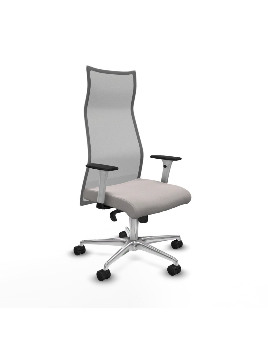 Piqueras y Crespo Albacete malla sincro malla gris similpiel blanco brazos blancos base aluminio ruedas 65 mm nailon