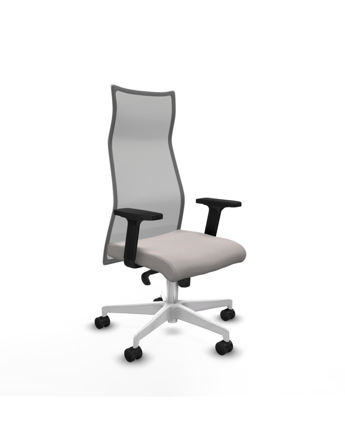 Piqueras y Crespo Albacete malla sincro malla gris similpiel blanco brazos 2D base blanca ruedas 65 mm nailon