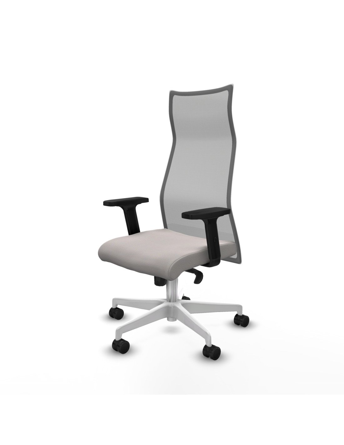 Piqueras y Crespo Albacete malla sincro malla gris similpiel blanco brazos 2D base blanca ruedas 65 mm nailon