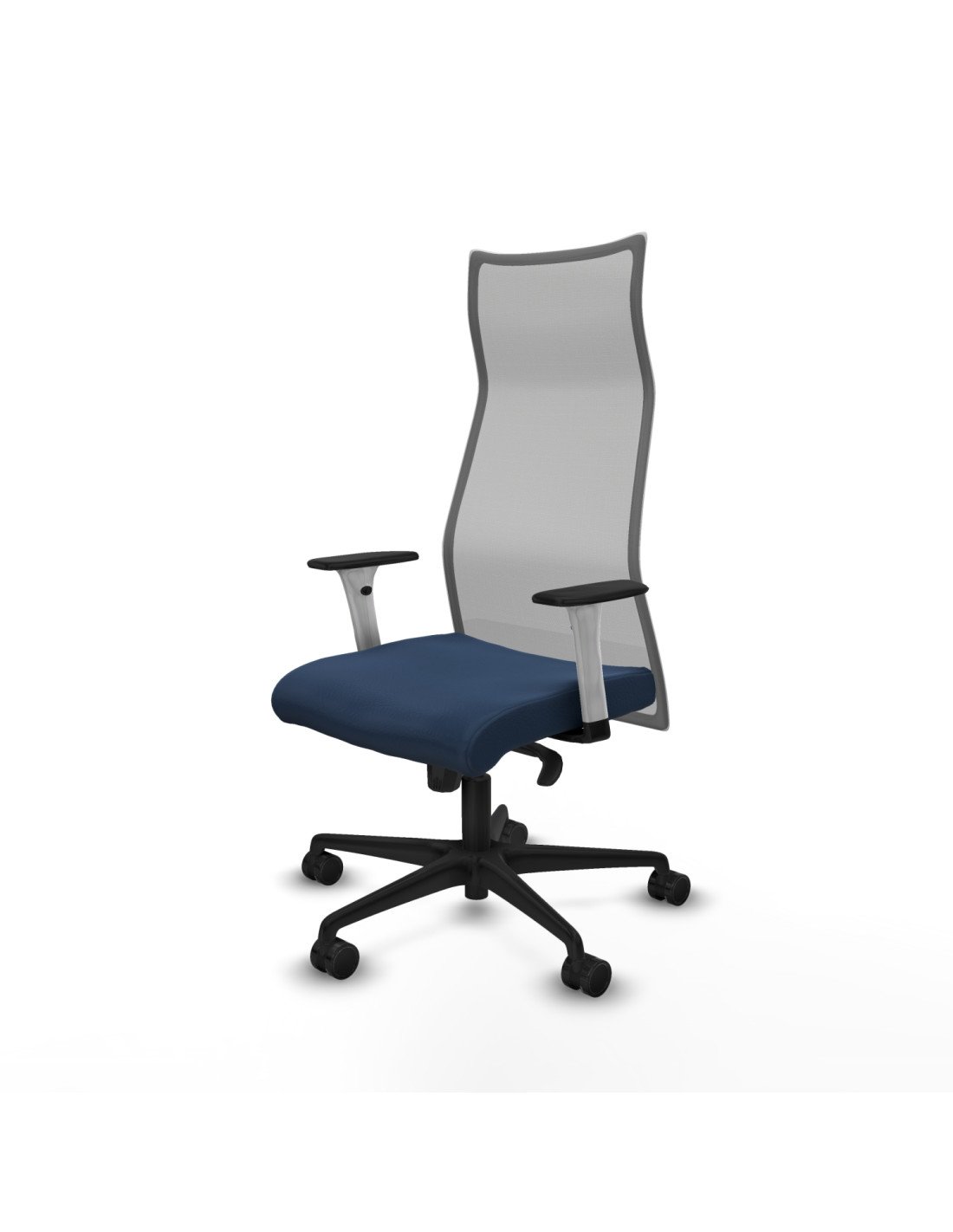 Piqueras y Crespo Albacete malla sincro malla gris similpiel azul marino brazos blancos base nailon ruedas 65 mm nailon