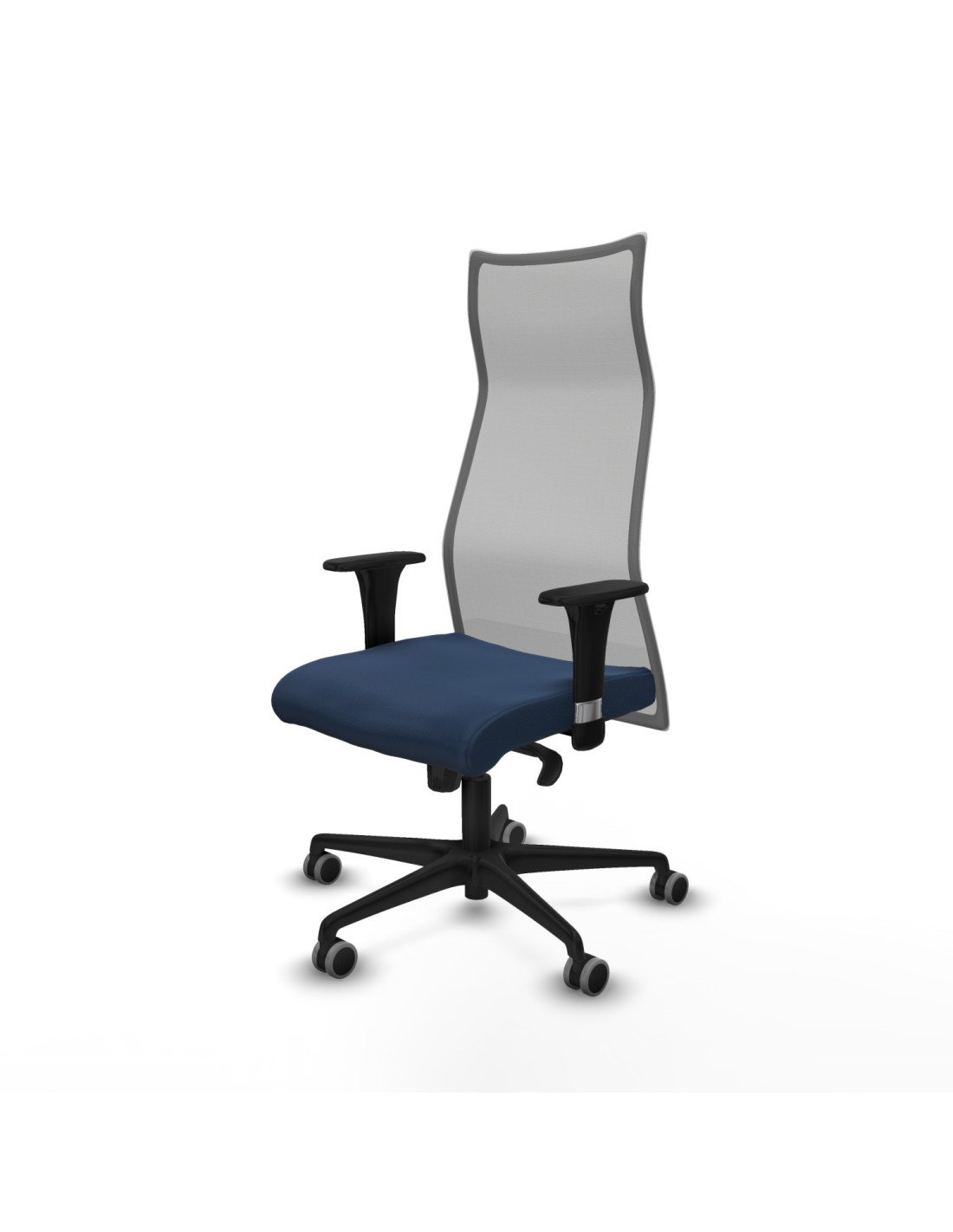 Piqueras y Crespo Albacete malla sincro malla gris similpiel azul marino brazos 1D base nailon ruedas 65mm engomadas