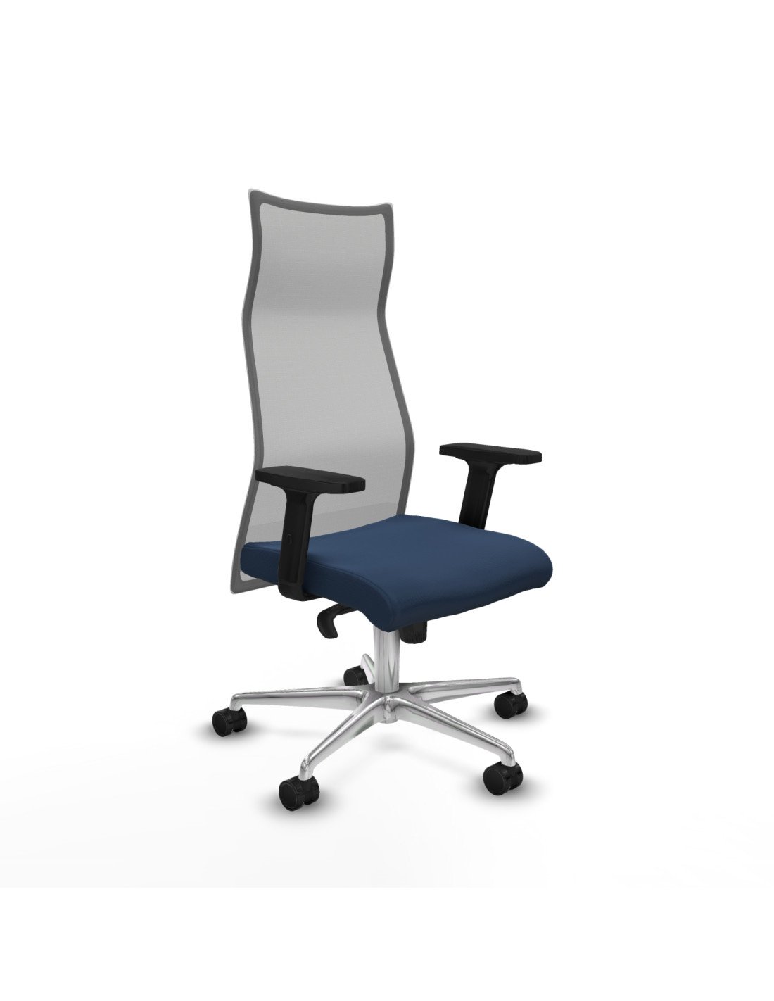 Piqueras y Crespo Albacete malla sincro malla gris similpiel azul marino brazos 2D base aluminio ruedas 65 mm nailon