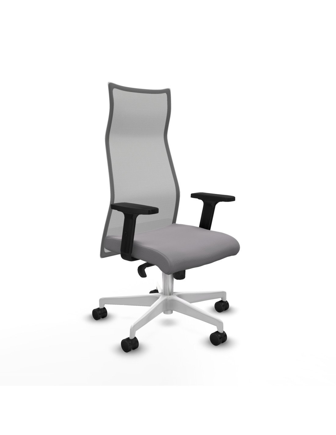 Piqueras y Crespo Albacete malla sincro malla gris similpiel gris brazos 2D base blanca ruedas 65 mm nailon