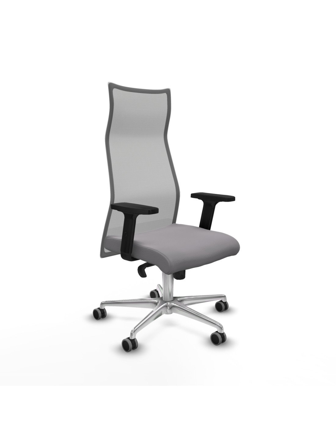 Piqueras y Crespo Albacete malla sincro malla gris similpiel gris brazos 2D base aluminio ruedas 65mm engomadas