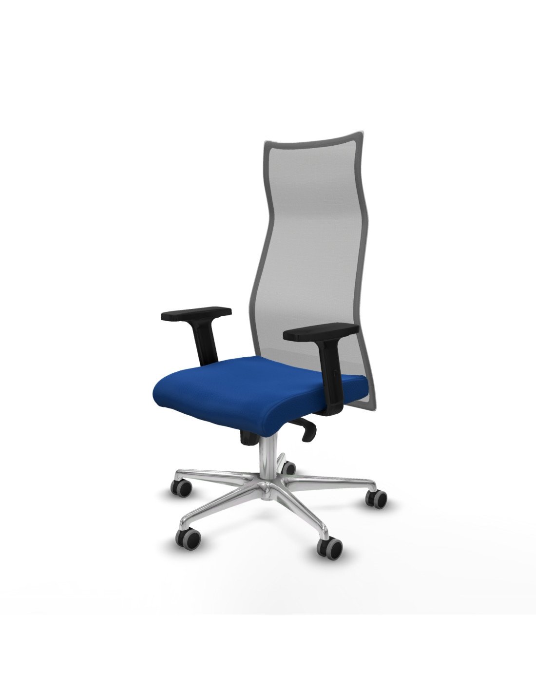 Piqueras y Crespo Albacete malla sincro malla gris similpiel azul brazos 2D base aluminio ruedas 65mm engomadas