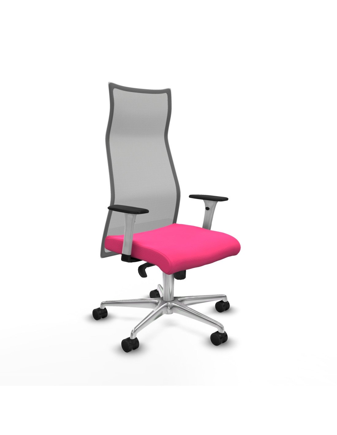 Piqueras y Crespo Albacete malla sincro malla gris similpiel rosa brazos blancos base aluminio ruedas 65 mm nailon