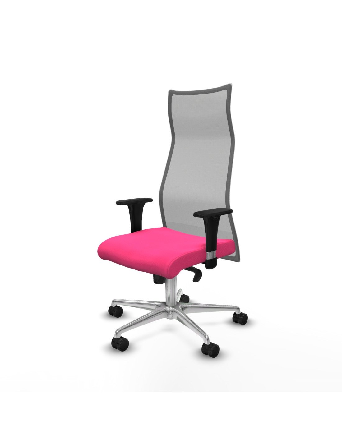 Piqueras y Crespo Albacete malla sincro malla gris similpiel rosa brazos 1D base aluminio ruedas 65 mm nailon