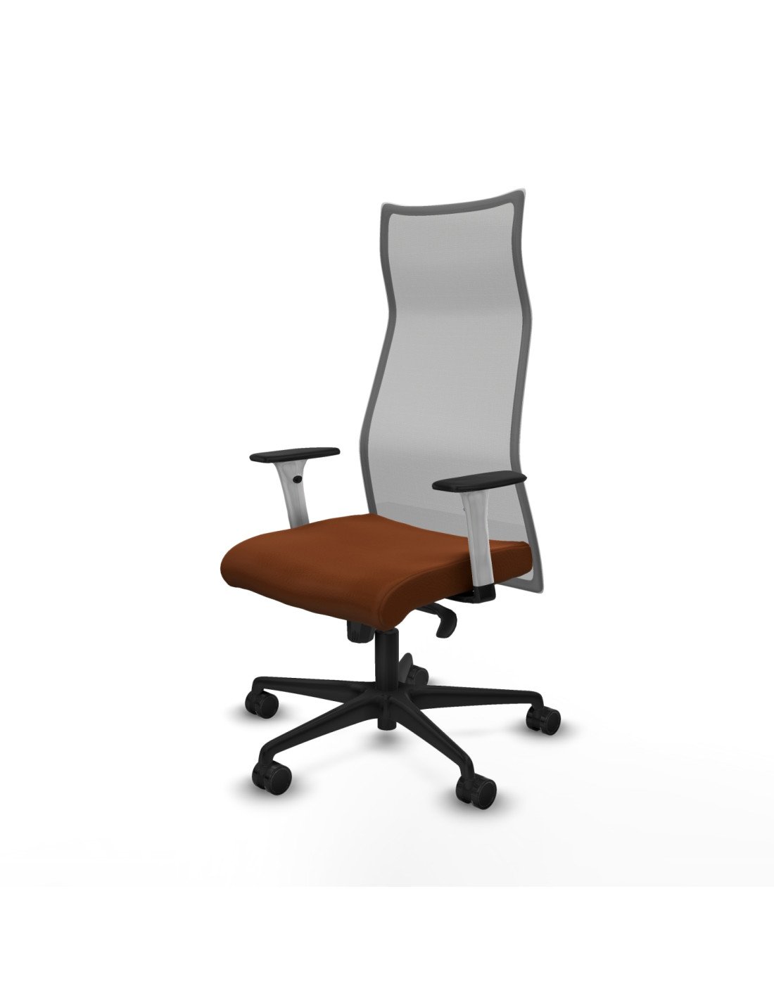 Piqueras y Crespo Albacete malla sincro malla gris similpiel marr?n brazos blancos base nailon ruedas 65 mm nailon