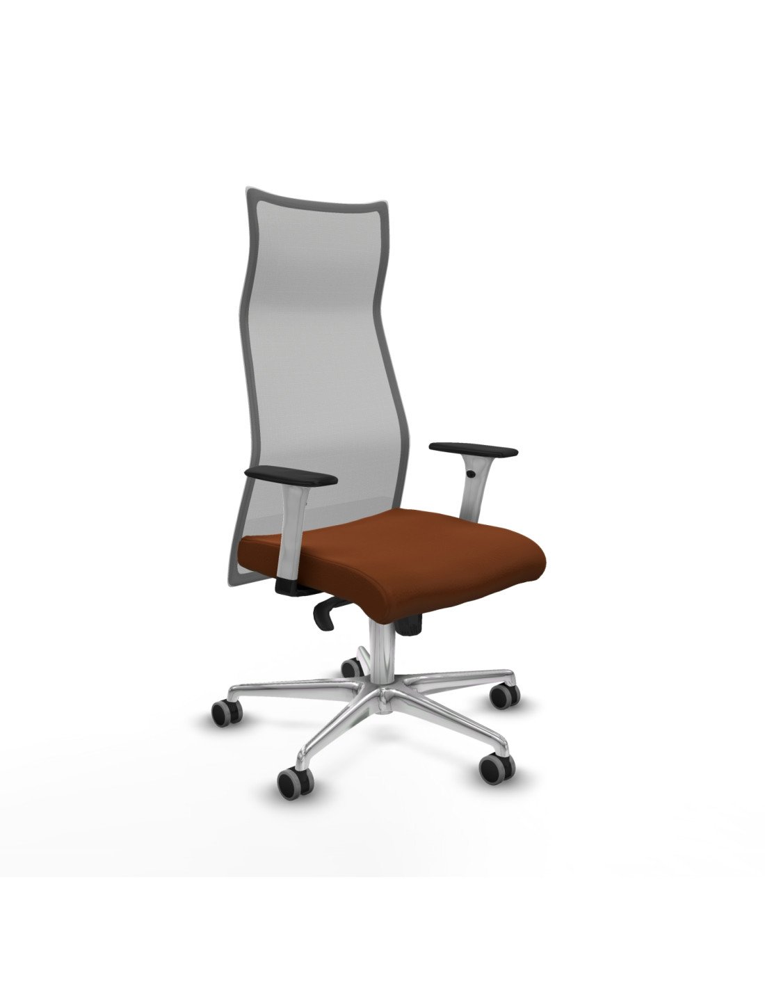 Piqueras y Crespo Albacete malla sincro malla gris similpiel marr?n brazos blancos base aluminio ruedas 65mm engomadas