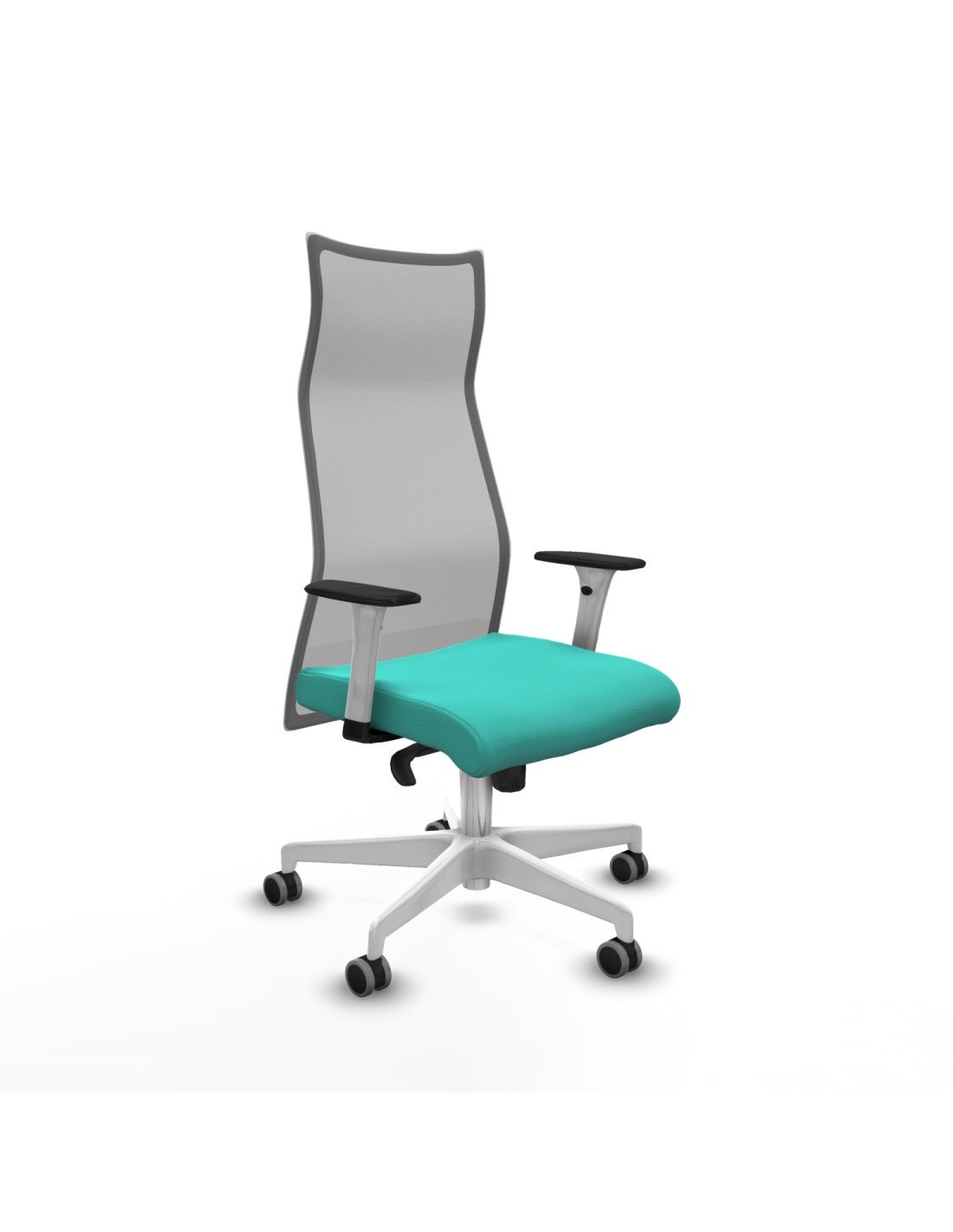 Piqueras y Crespo Albacete malla sincro malla gris similpiel turquesa brazos blancos base blanca ruedas 65mm engomadas