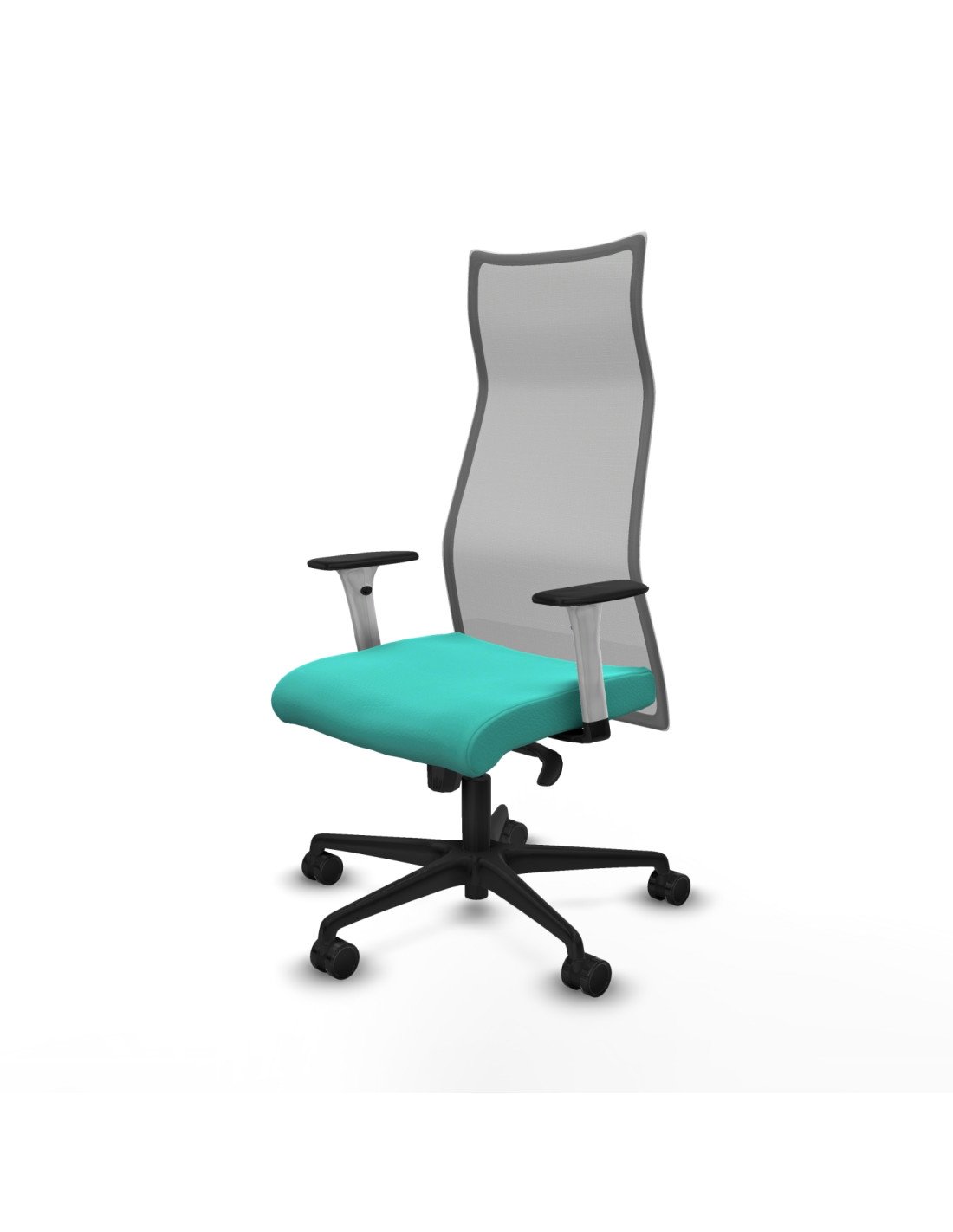 Piqueras y Crespo Albacete malla sincro malla gris similpiel turquesa brazos blancos base nailon ruedas 65 mm nailon