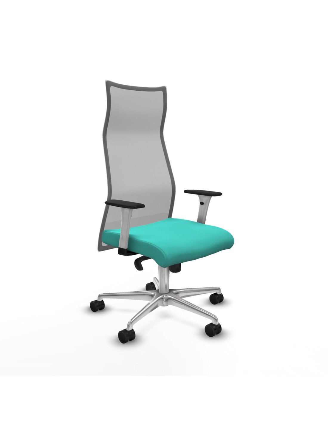 Piqueras y Crespo Albacete malla sincro malla gris similpiel turquesa brazos blancos base aluminio ruedas 65 mm nailon