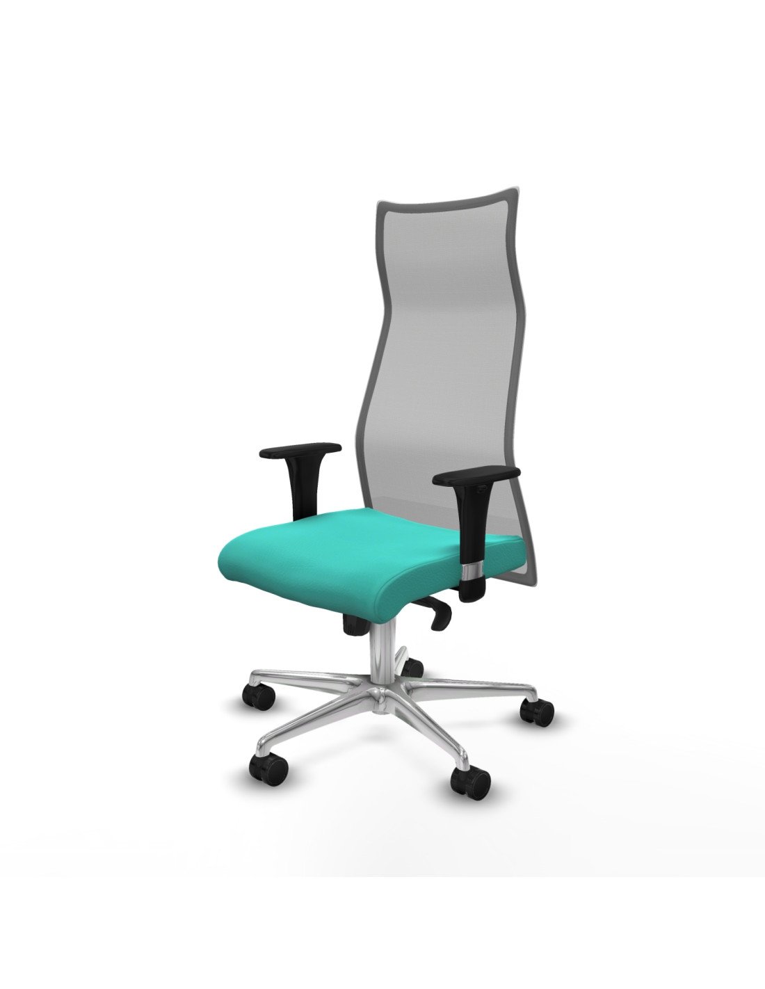 Piqueras y Crespo Albacete malla sincro malla gris similpiel turquesa brazos 1D base aluminio ruedas 65 mm nailon