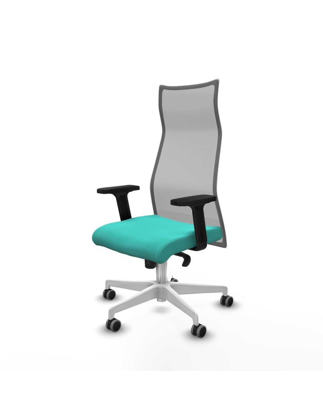 Piqueras y Crespo Albacete malla sincro malla gris similpiel turquesa brazos 2D base blanca ruedas 65mm engomadas