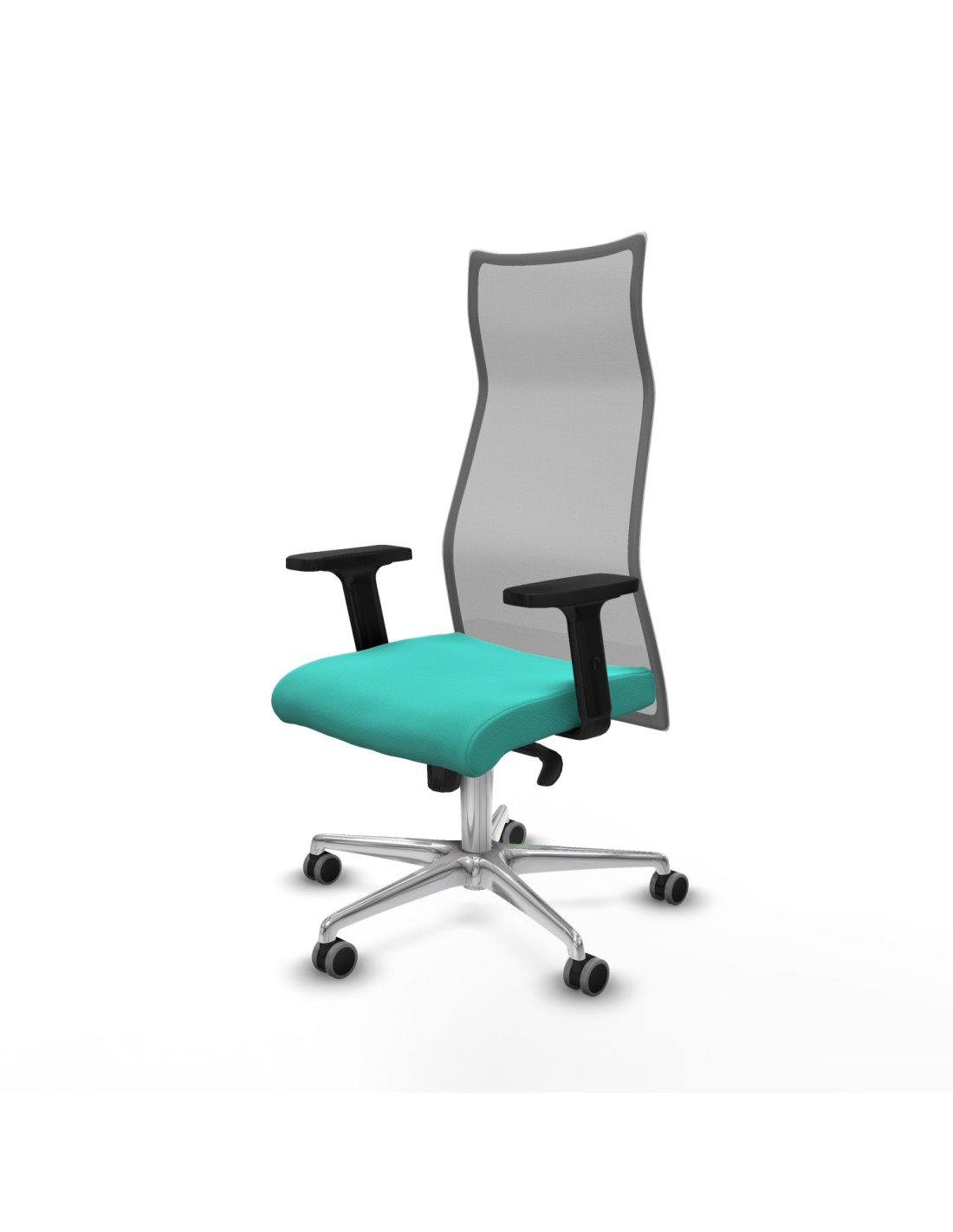 Piqueras y Crespo Albacete malla sincro malla gris similpiel turquesa brazos 2D base aluminio ruedas 65mm engomadas