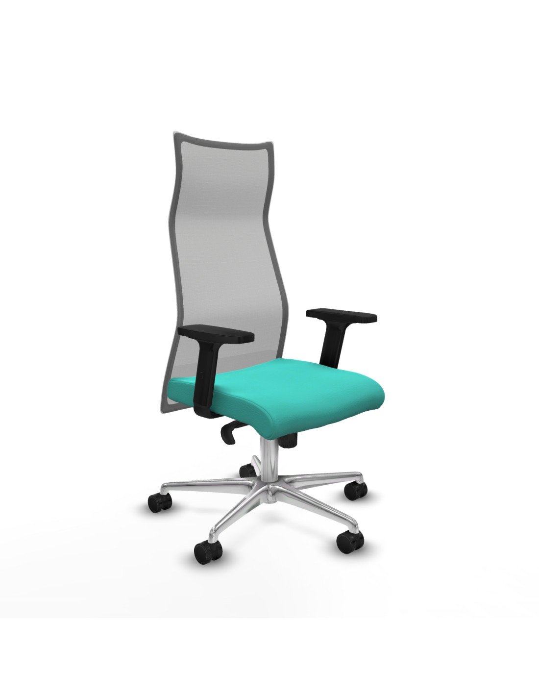 Piqueras y Crespo Albacete malla sincro malla gris similpiel turquesa brazos 2D base aluminio ruedas 65 mm nailon