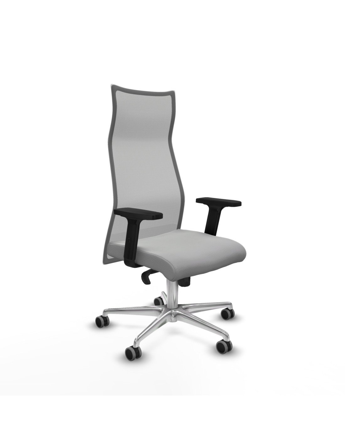 Piqueras y Crespo Albacete malla sincro malla gris similpiel gris claro brazos 2D base aluminio ruedas 65mm engomadas