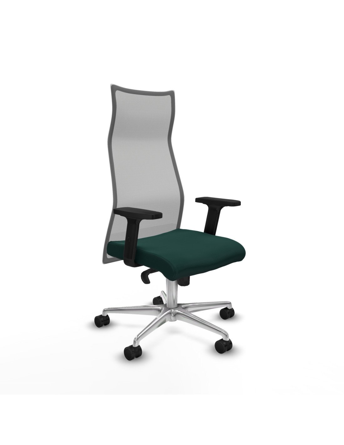 Piqueras y Crespo Albacete malla sincro malla gris similpiel verde botella brazos 2D base aluminio ruedas 65 mm nailon