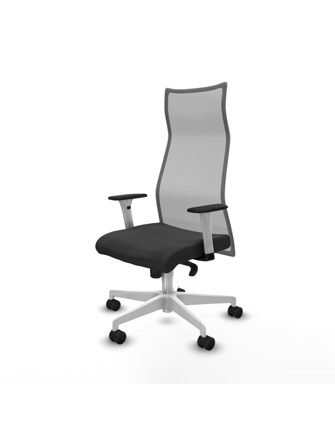 Piqueras y Crespo Albacete malla sincro malla gris similpiel gris oscuro brazos blancos base blanca ruedas 65 mm nailon