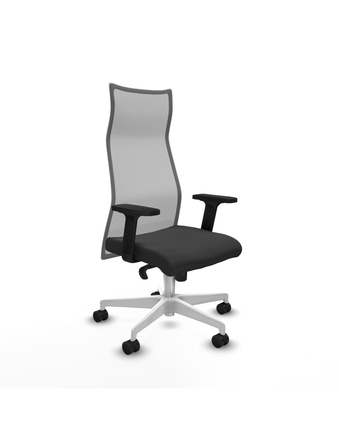 Piqueras y Crespo Albacete malla sincro malla gris similpiel gris oscuro brazos 2D base blanca ruedas 65 mm nailon