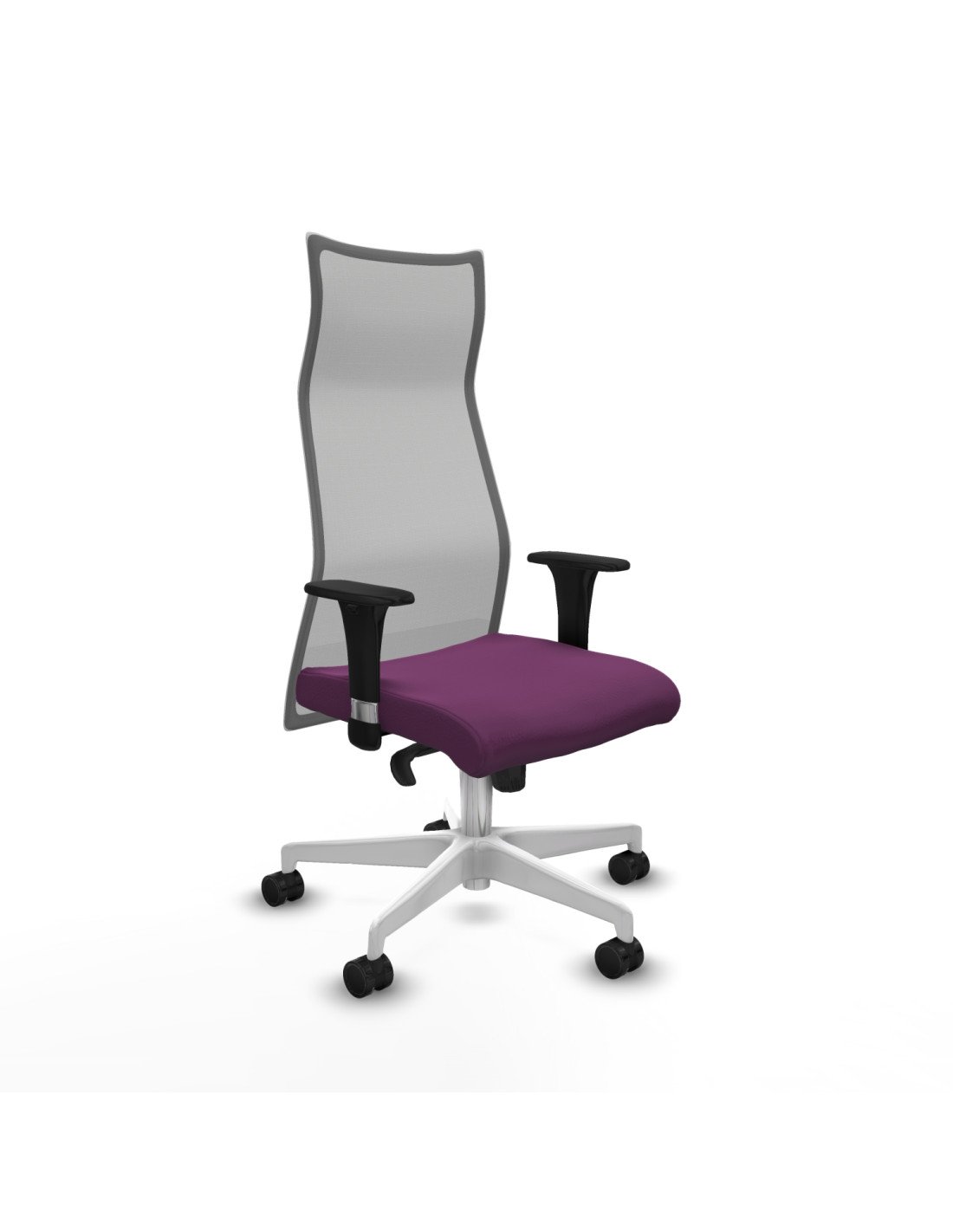 Piqueras y Crespo Albacete malla sincro malla gris similpiel morado brazos 1D base blanca ruedas 65 mm nailon