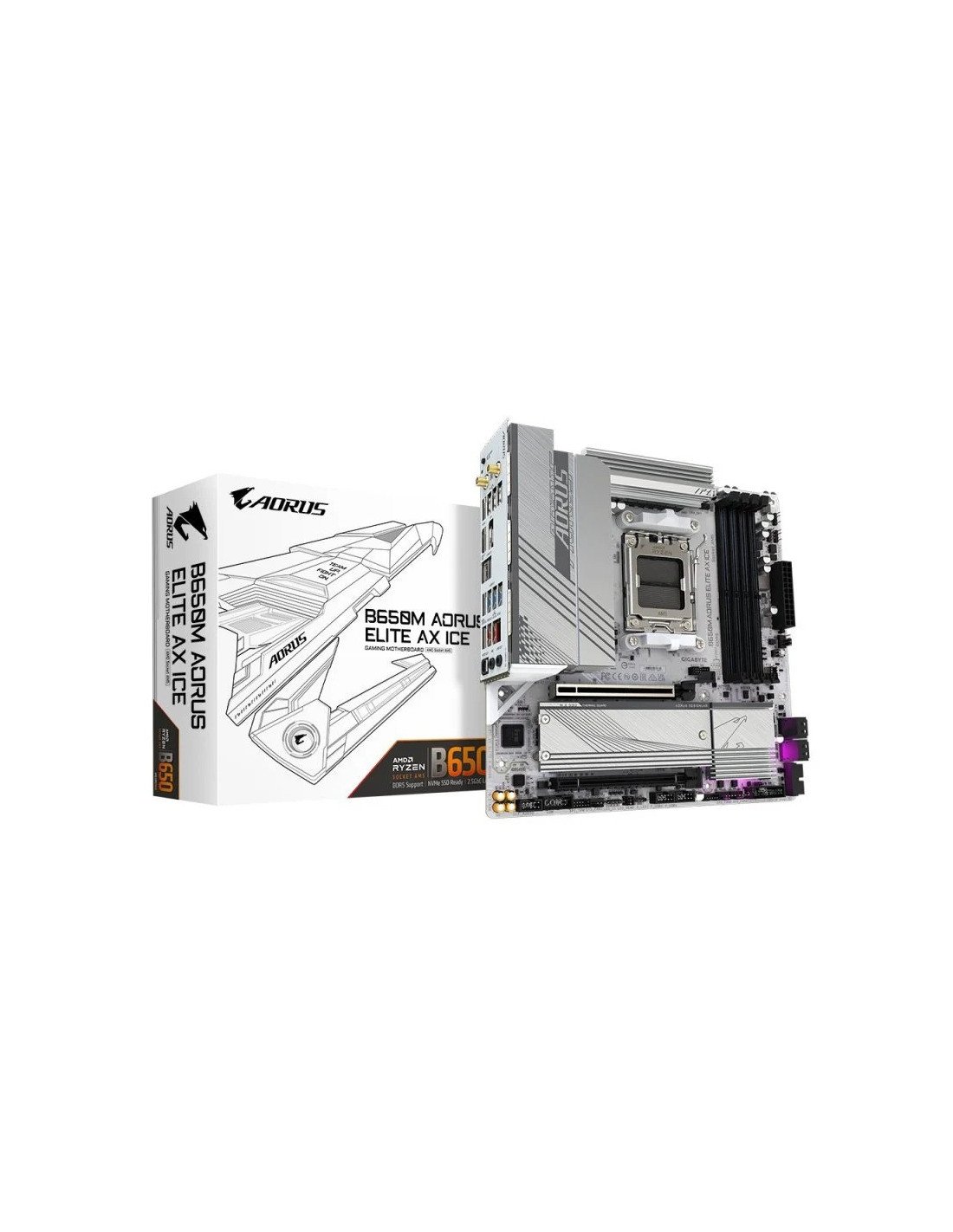 PLACA BASE GIGABYTE GA-B650M-AORUS ELITE AX ICE AM5 MATX 4XDDR5 WIFI HDMI DP