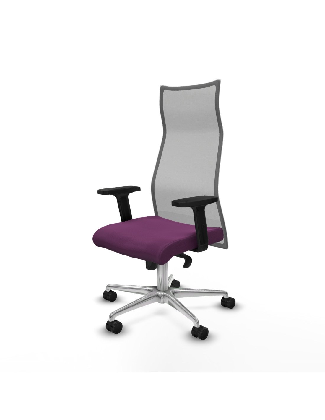 Piqueras y Crespo Albacete malla sincro malla gris similpiel morado brazos 2D base aluminio ruedas 65 mm nailon