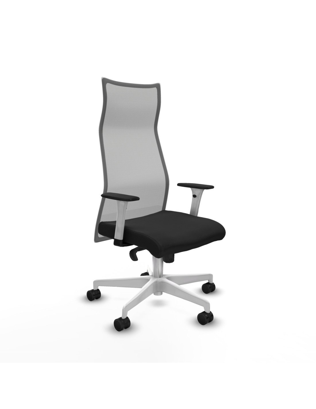 Piqueras y Crespo Albacete malla sincro malla gris similpiel negro brazos blancos base blanca ruedas 65 mm nailon