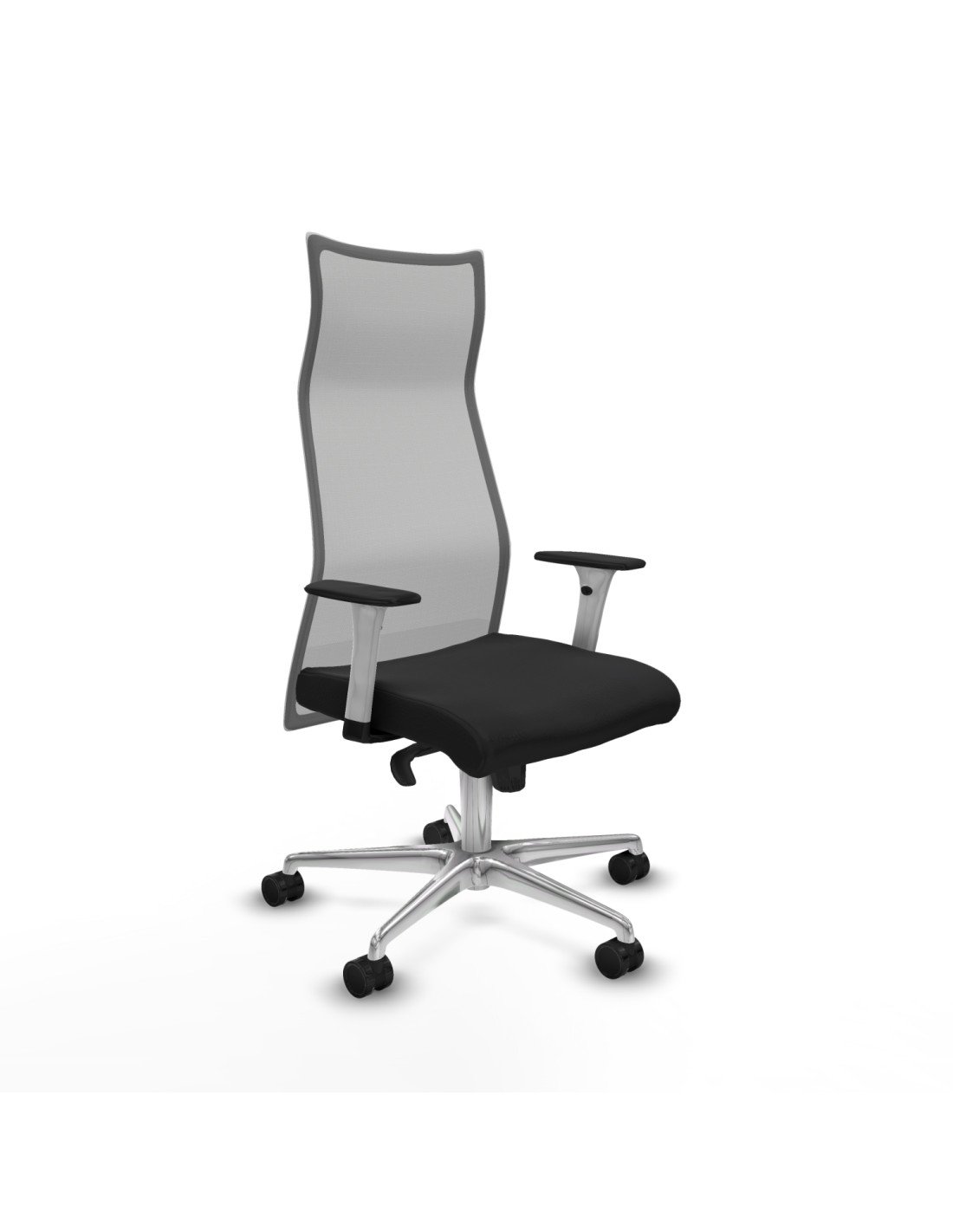 Piqueras y Crespo Albacete malla sincro malla gris similpiel negro brazos blancos base aluminio ruedas 65 mm nailon