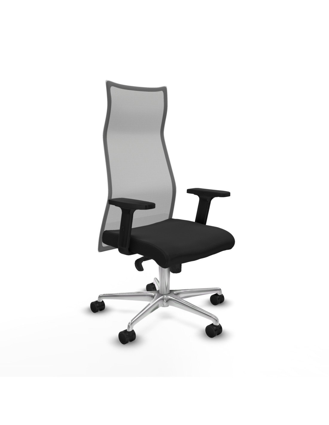 Piqueras y Crespo Albacete malla sincro malla gris similpiel negro brazos 2D base aluminio ruedas 65 mm nailon