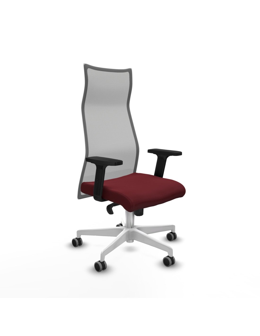 Piqueras y Crespo Albacete malla sincro malla gris similpiel granate brazos 2D base blanca ruedas 65mm engomadas