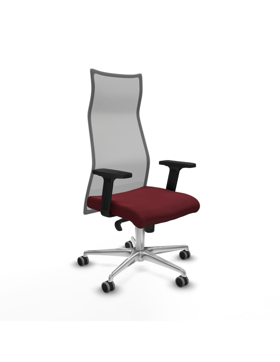 Piqueras y Crespo Albacete malla sincro malla gris similpiel granate brazos 2D base aluminio ruedas 65mm engomadas