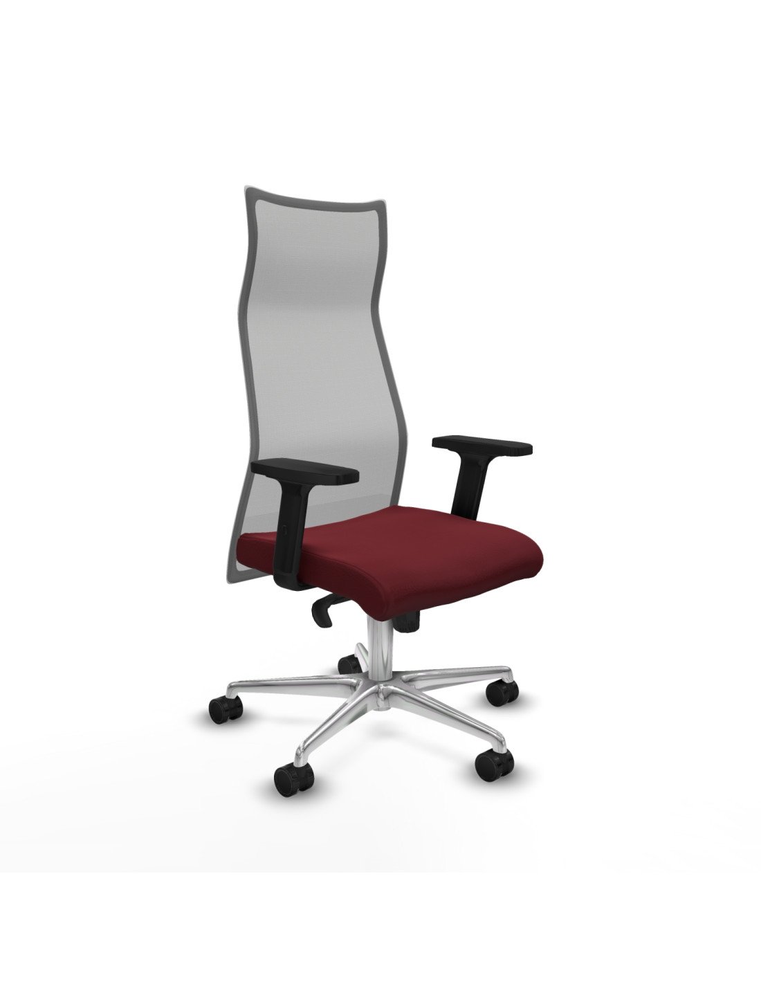 Piqueras y Crespo Albacete malla sincro malla gris similpiel granate brazos 2D base aluminio ruedas 65 mm nailon