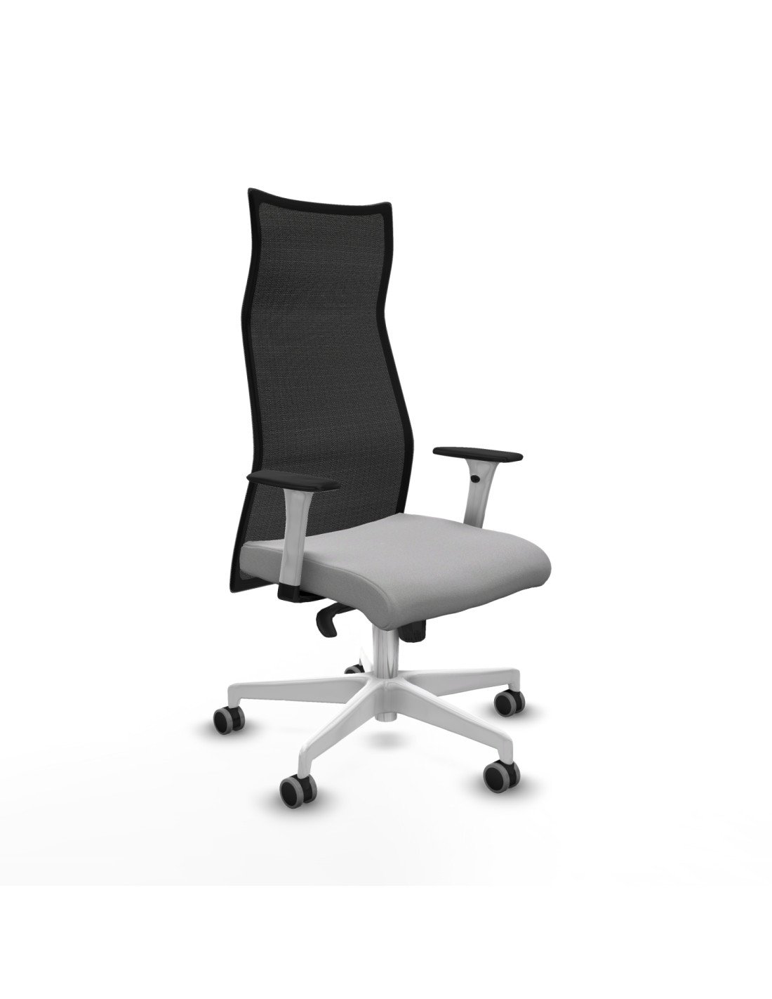 Piqueras y Crespo Albacete malla sincro malla negra bali gris claro brazos blancos base blanca ruedas 65mm engomadas