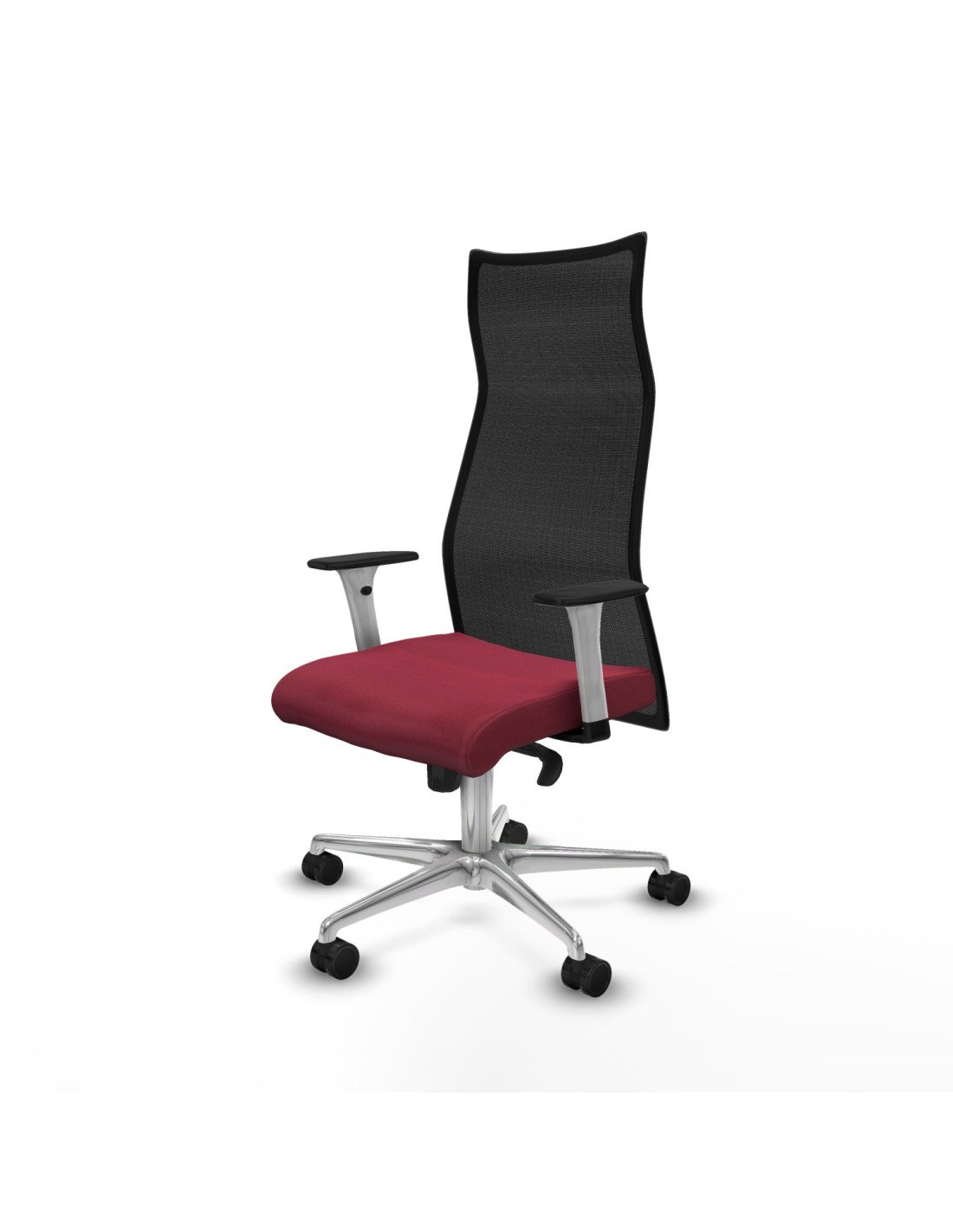 Piqueras y Crespo Albacete malla sincro malla negra bali granate brazos blancos base aluminio ruedas 65 mm nailon