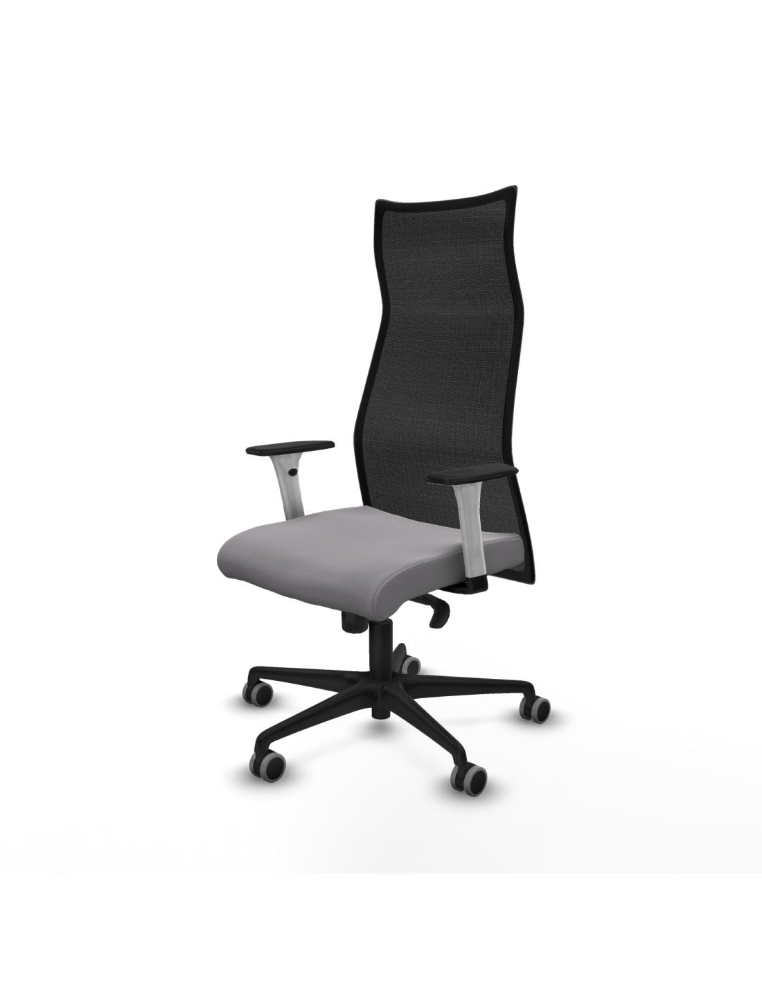 Piqueras y Crespo Albacete malla sincro malla negra similpiel gris brazos blancos base nailon ruedas 65mm engomadas