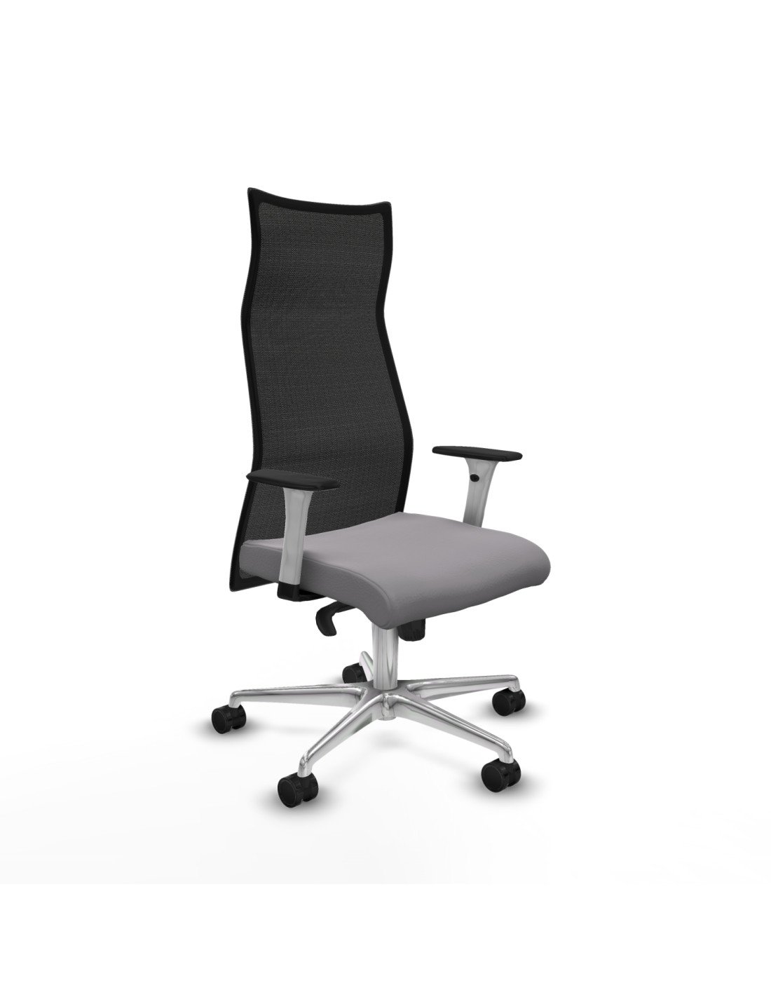 Piqueras y Crespo Albacete malla sincro malla negra similpiel gris brazos blancos base aluminio ruedas 65 mm nailon