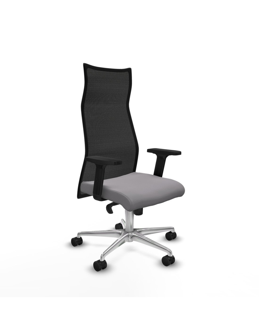 Piqueras y Crespo Albacete malla sincro malla negra similpiel gris brazos 2D base aluminio ruedas 65 mm nailon