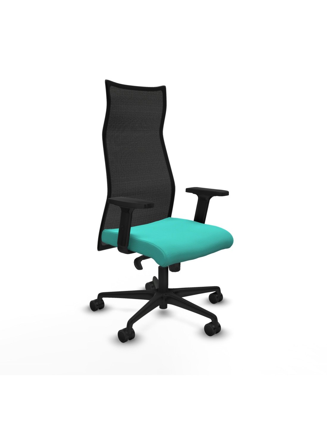 Piqueras y Crespo Albacete malla sincro malla negra similpiel turquesa brazos 2D base nailon ruedas 65 mm nailon