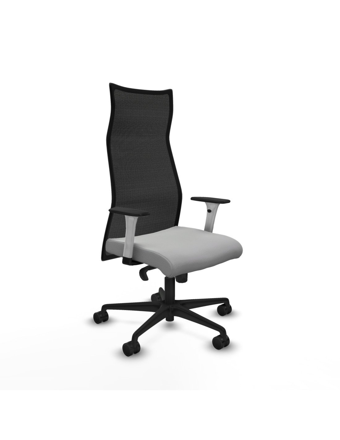 Piqueras y Crespo Albacete malla sincro malla negra similpiel gris claro brazos blancos base nailon ruedas 65 mm nailon