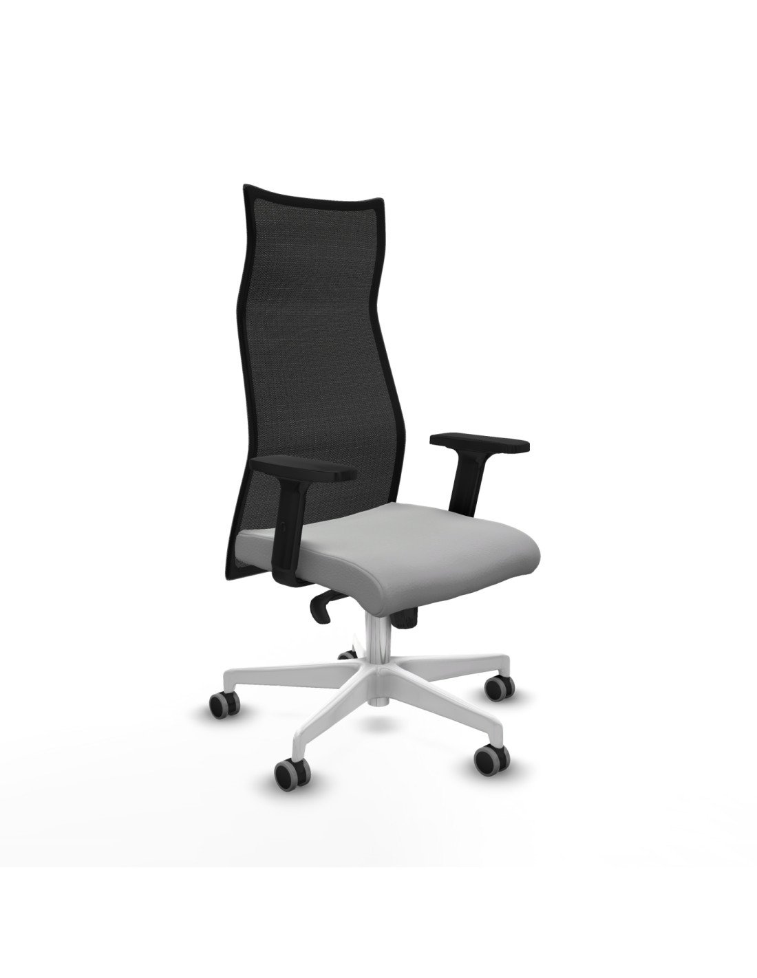 Piqueras y Crespo Albacete malla sincro malla negra similpiel gris claro brazos 2D base blanca ruedas 65mm engomadas