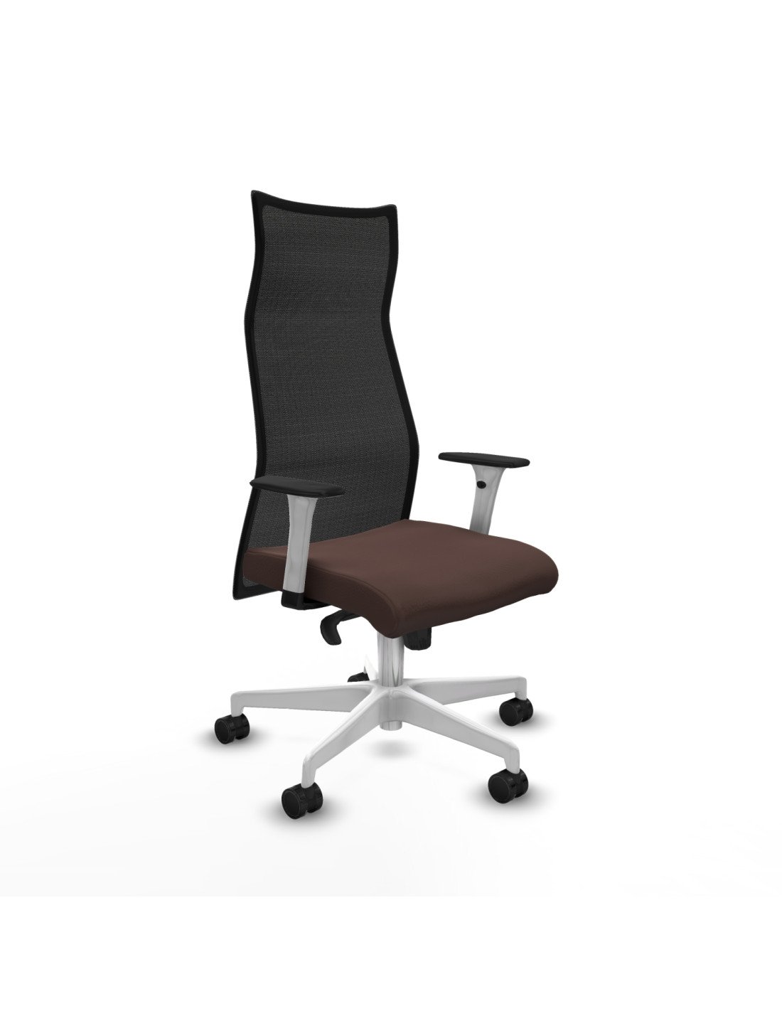 Piqueras y Crespo Albacete malla sincro malla negra similpiel marr?n oscuro brazos blancos base blanca ruedas 65 mm nailon