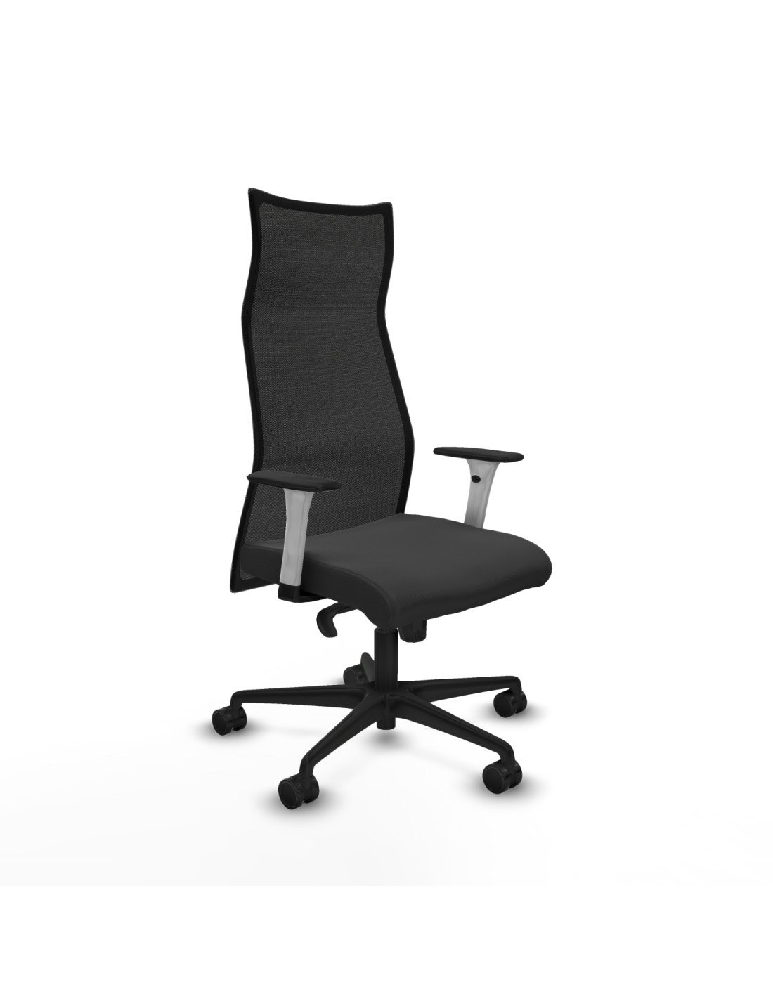 Piqueras y Crespo Albacete malla sincro malla negra similpiel gris oscuro brazos blancos base nailon ruedas 65 mm nailon