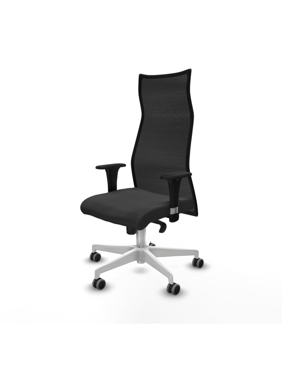 Piqueras y Crespo Albacete malla sincro malla negra similpiel gris oscuro brazos 1D base blanca ruedas 65mm engomadas