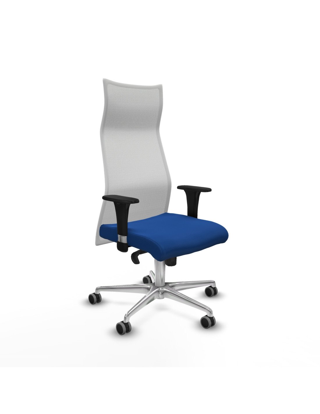 Piqueras y Crespo Albacete malla XL sincro malla blanca similpiel azul brazos 1D base aluminio ruedas 65mm engomadas