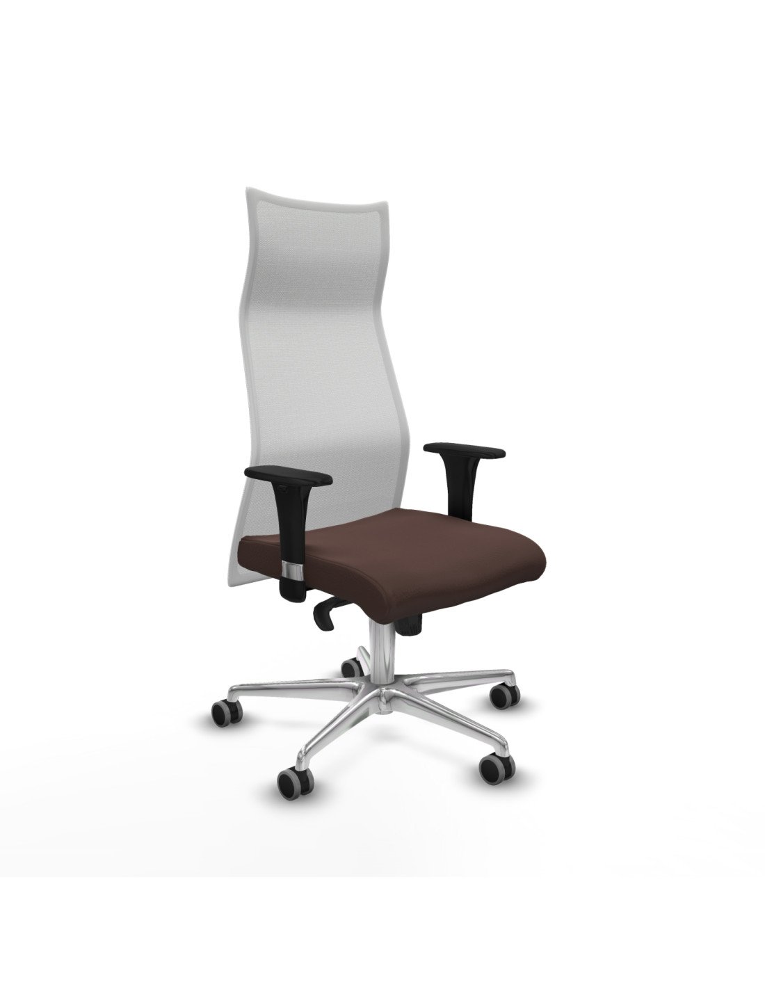 Piqueras y Crespo Albacete malla XL sincro malla blanca similpiel marr?n oscuro brazos 1D base aluminio ruedas 65mm engomadas