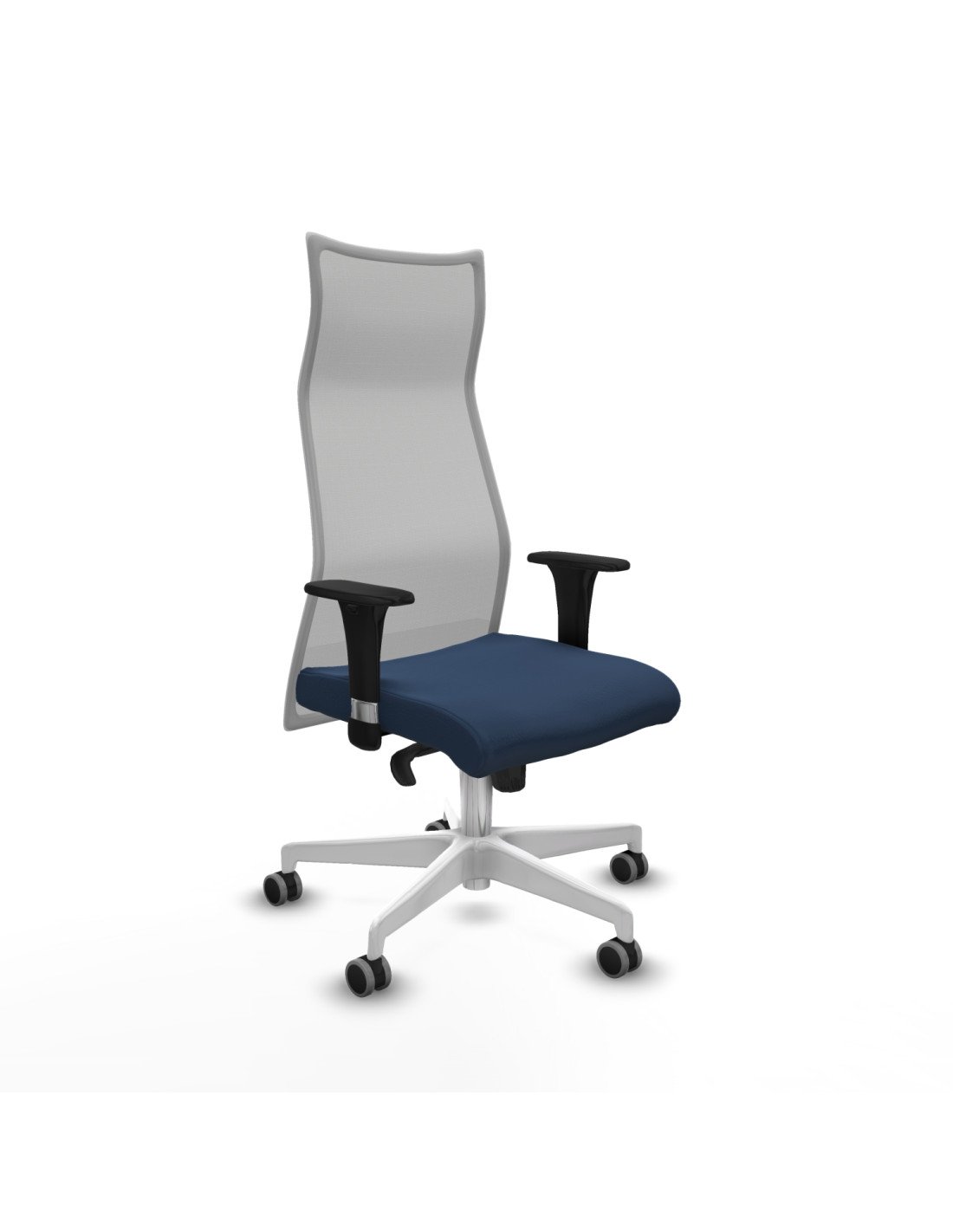 Piqueras y Crespo Albacete malla XL sincro malla gris similpiel azul marino brazos 1D base blanca ruedas 65mm engomadas