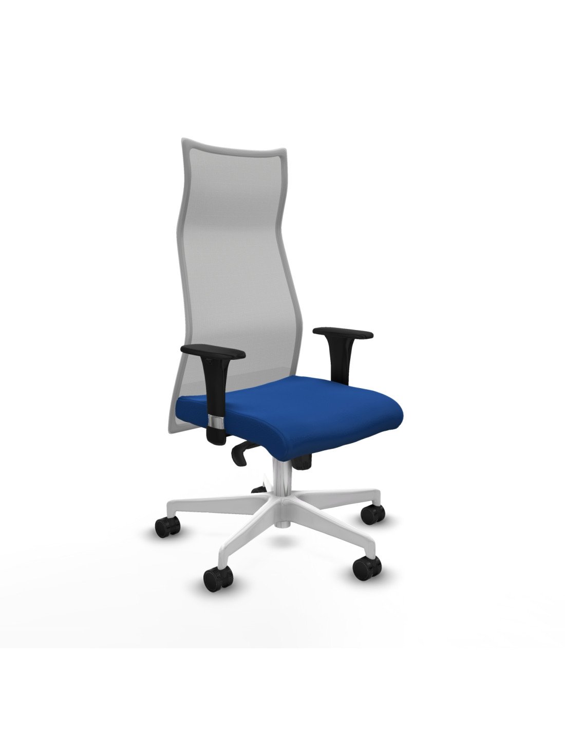 Piqueras y Crespo Albacete malla XL sincro malla gris similpiel azul brazos 1D base blanca ruedas 65mm nailon